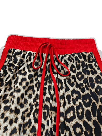 Leopard Round Neck Top and Pants Two-Piece Set