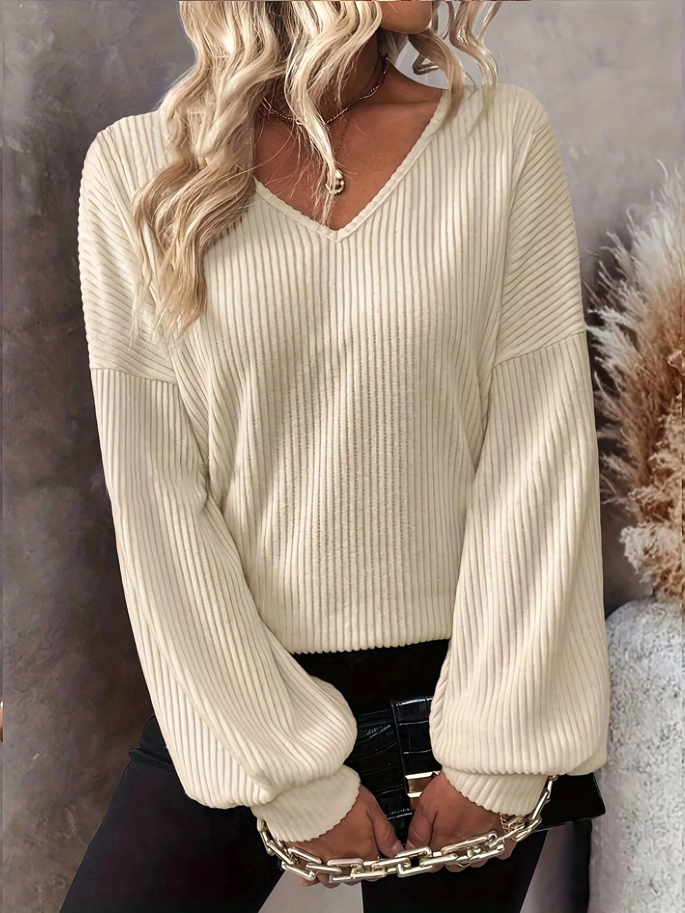 Ribbed Knit Back Bow Tie Blouse