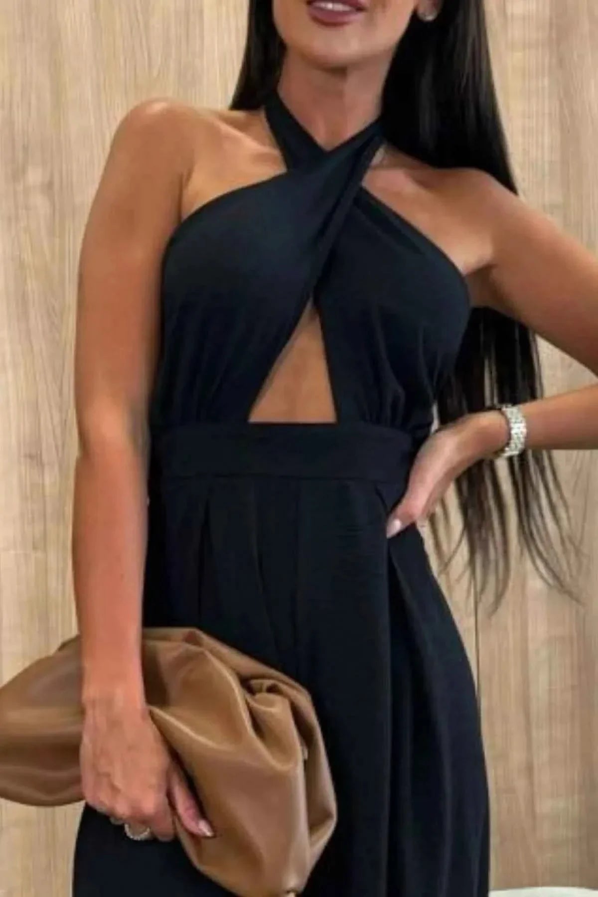 Halter Neck Wide Leg : With Keyhole Detail Jumpsuit