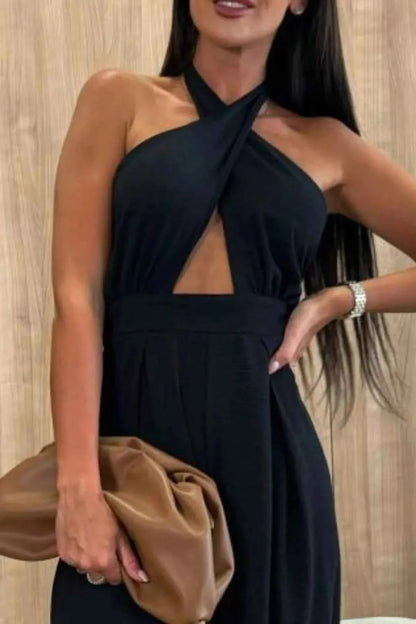 Halter Neck Wide Leg : With Keyhole Detail Jumpsuit