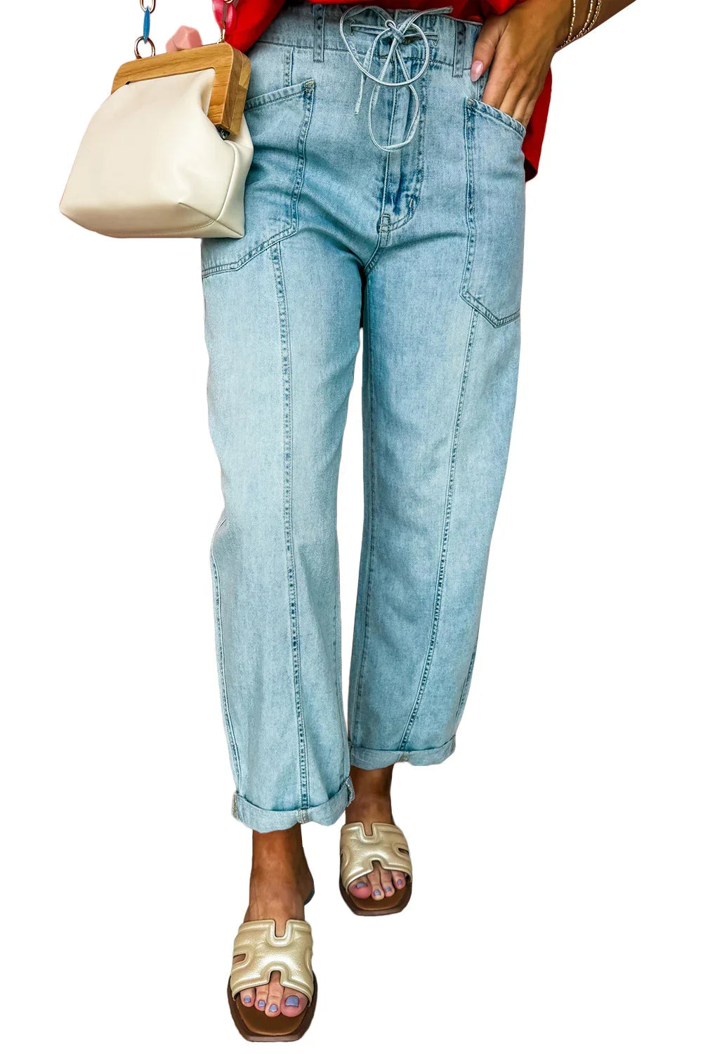 Vaqueros Myosotis con cordón ajustable y detalle de costuras expuestas