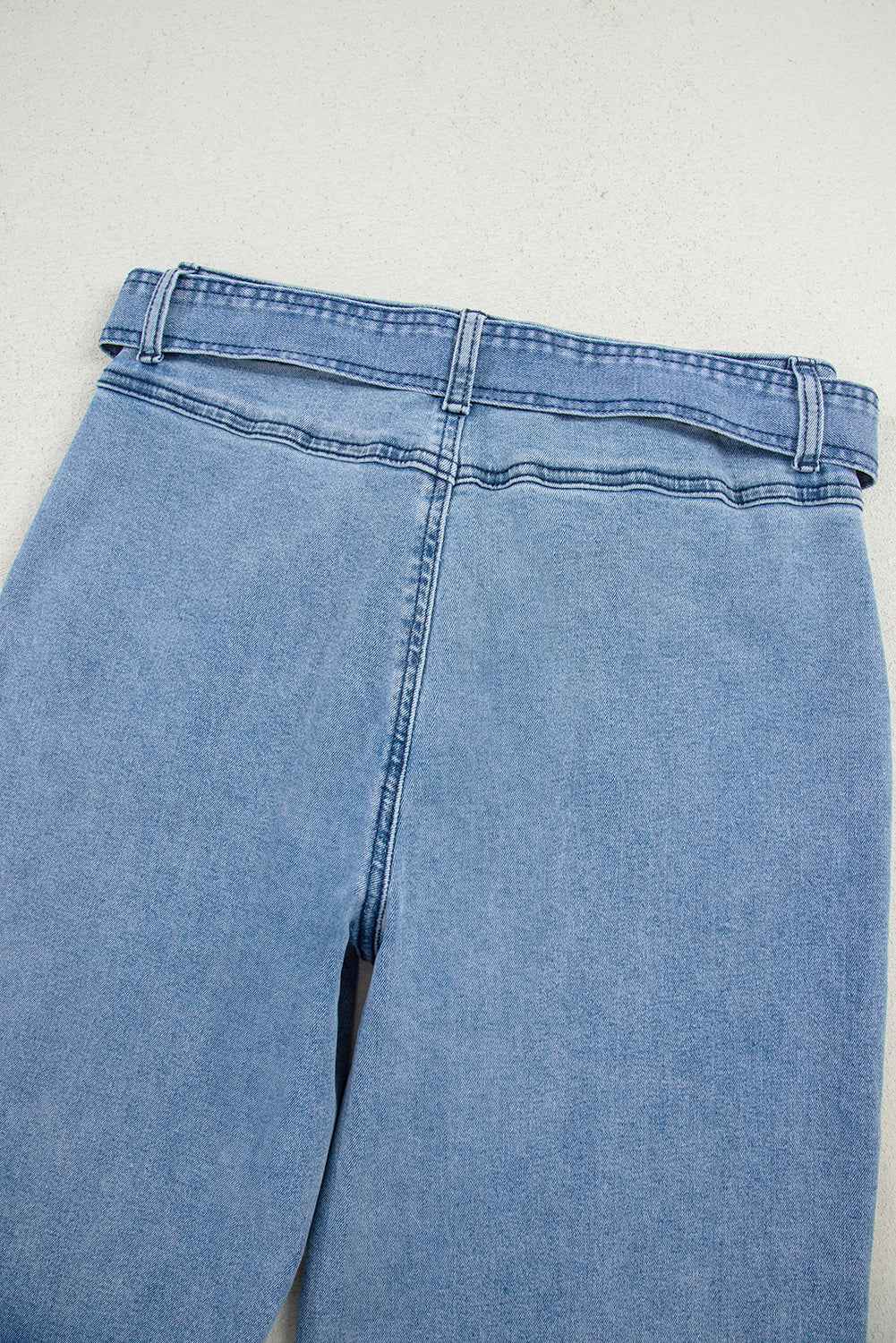 Beau Blue Western Washed Bow Knot Sash Wide Leg Jeans