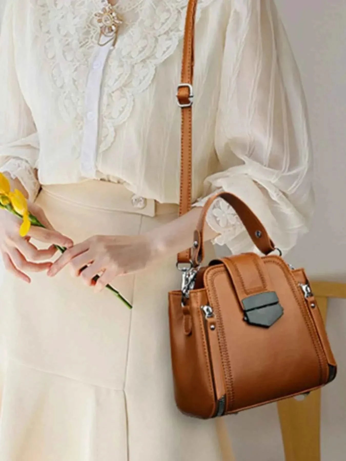 Leather Bucket Crossbody Bag