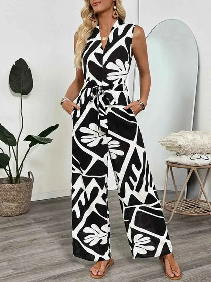 Printed Sleeveless : Wide Leg Jumpsuit