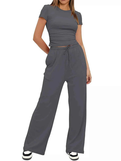 Round Neck Short Sleeve T-Shirt and Pants Set