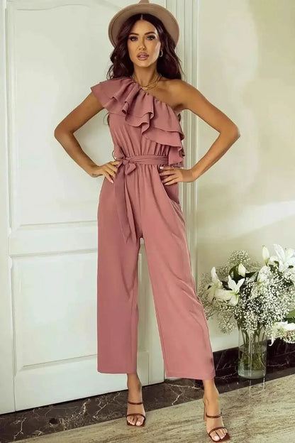 Ruffled Tied : One-Shoulder Jumpsuit