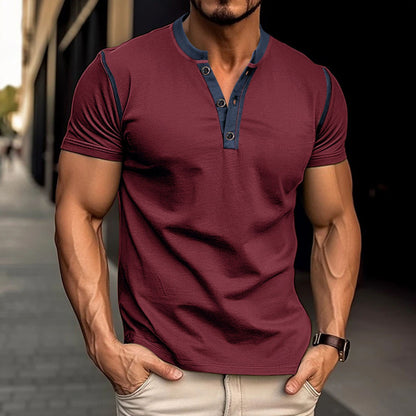 Polo de manga corta de moda, camiseta de verano con botones y cuello en V, ropa para hombre