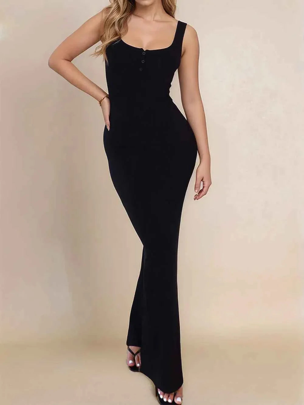 Devine Side Slit Wide Strap Maxi Dress
