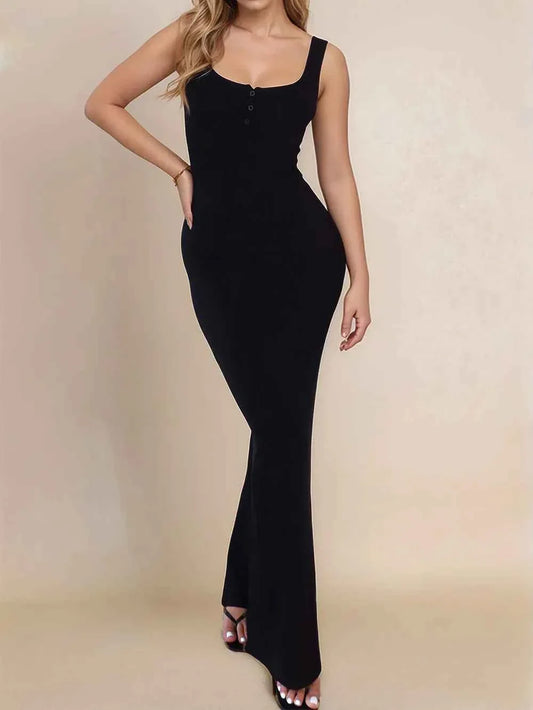 Devine Side Slit Wide Strap Maxi Dress
