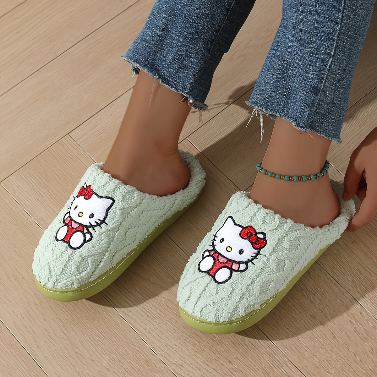 Sanrio Authentic Winter Slippers, Warm Lining, Hello Kitty Embroidery Design