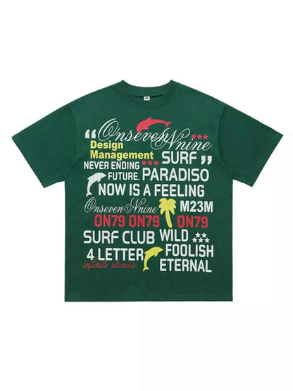 Men's Letter Round Neck Short Sleeve T-Shirt