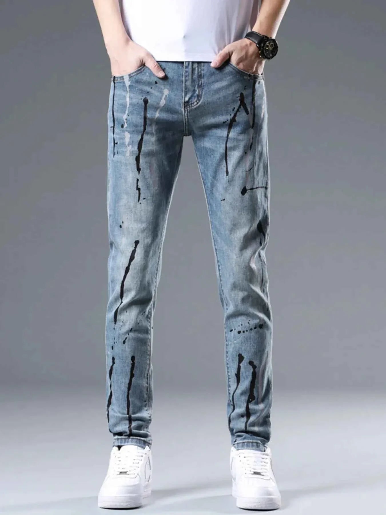 Men's Splatter-Paint Style Slim Fit Jeans