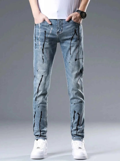 Men's Splatter-Paint Style Slim Fit Jeans