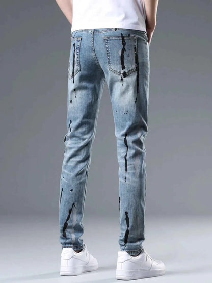 Men's Splatter-Paint Style Slim Fit Jeans