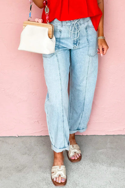 Vaqueros Myosotis con cordón ajustable y detalle de costuras expuestas