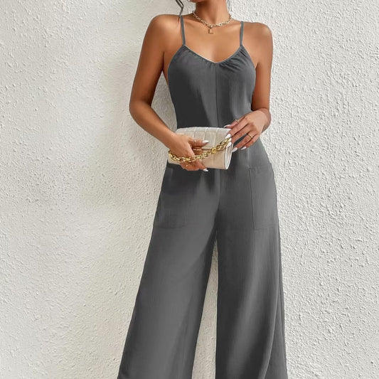 Women’s Pleated Chest Cross-Strap Jumpsuit