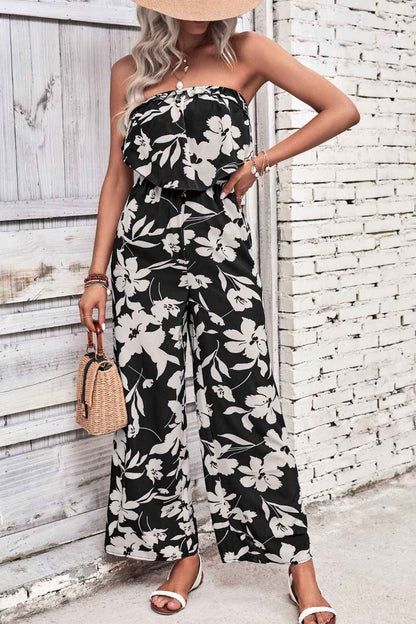 Stylish Floral Strapless : Wide Leg Jumpsuit