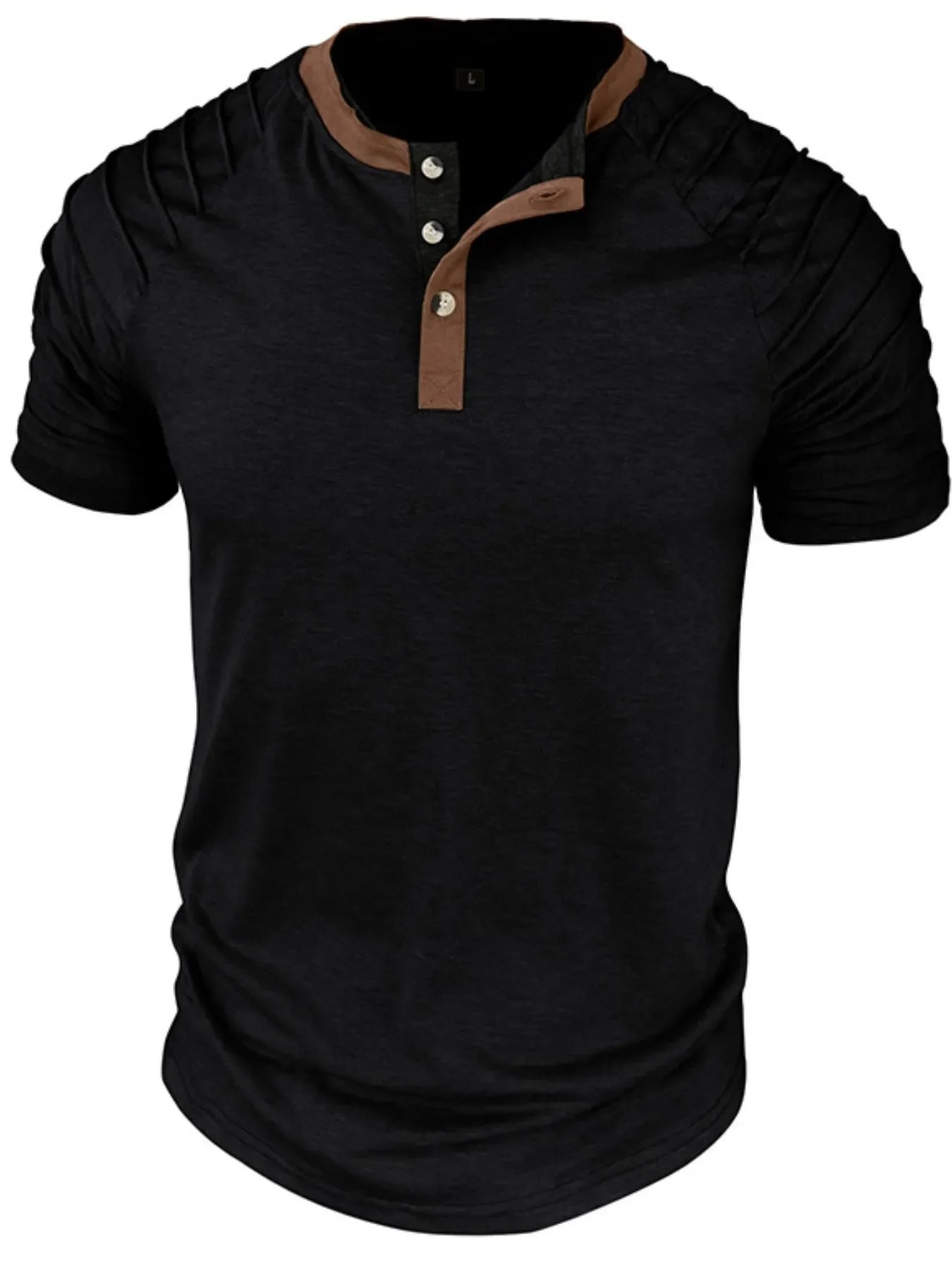 Men's Full Size Casual Henley Short Sleeve Top with Contrast Collar Plus Size
