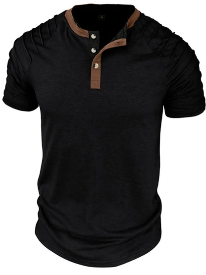 Men's Full Size Casual Henley Short Sleeve Top with Contrast Collar Plus Size
