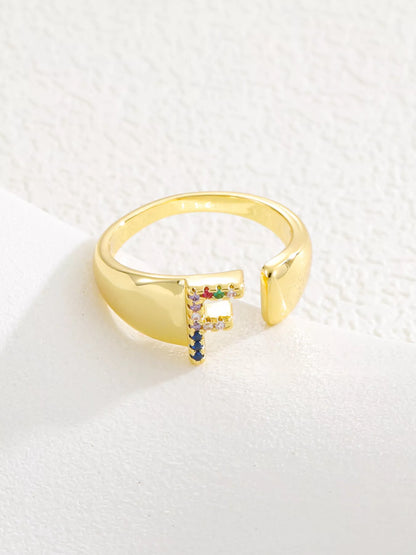 18K Gold-Plated Zircon Letter Ring