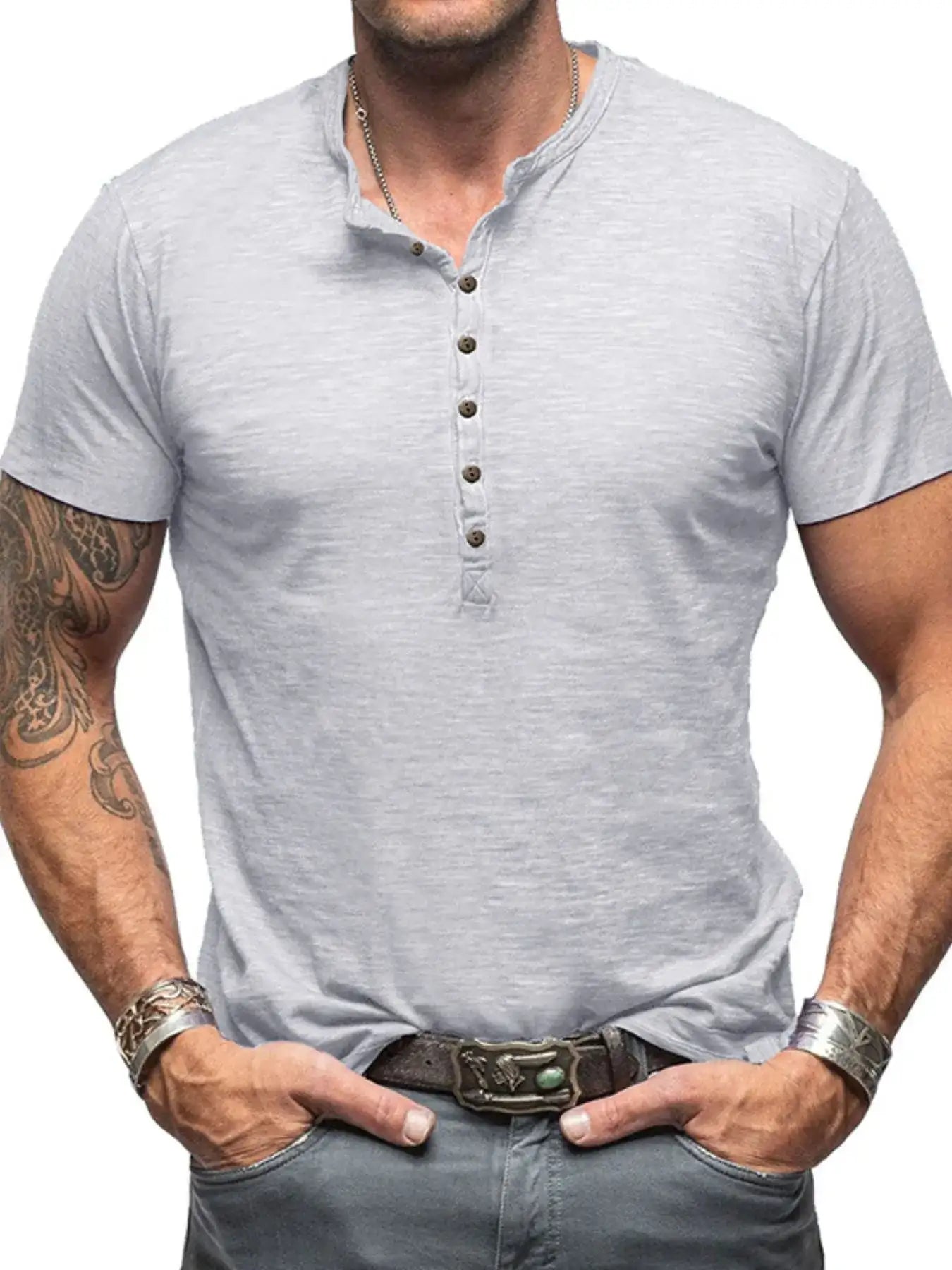 Men's Casual Henley Short Sleeve Button Top