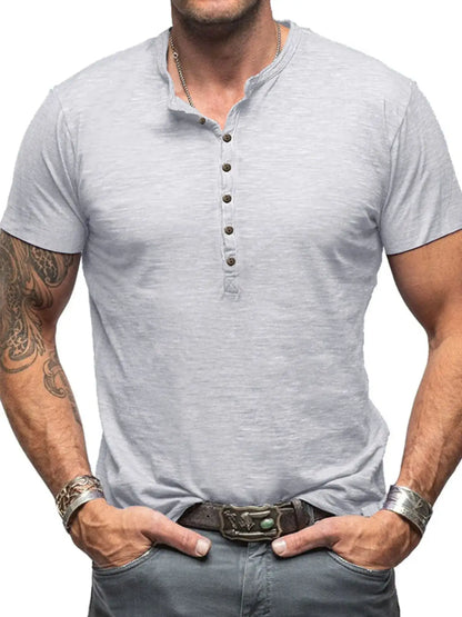 Men's Casual Henley Short Sleeve Button Top
