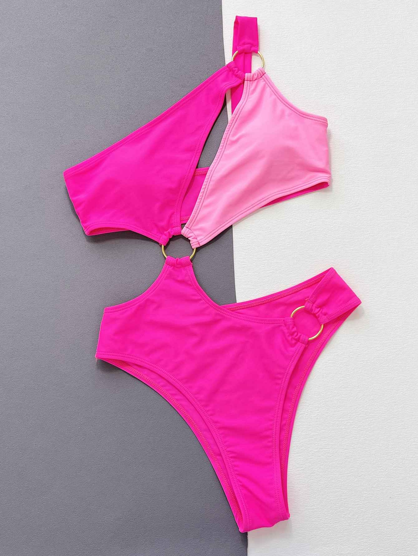 One-Shoulder Cutout Ring Detail : One-Piece Swimsuit