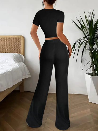 Crop Top and Wide Leg Pants Matching Set