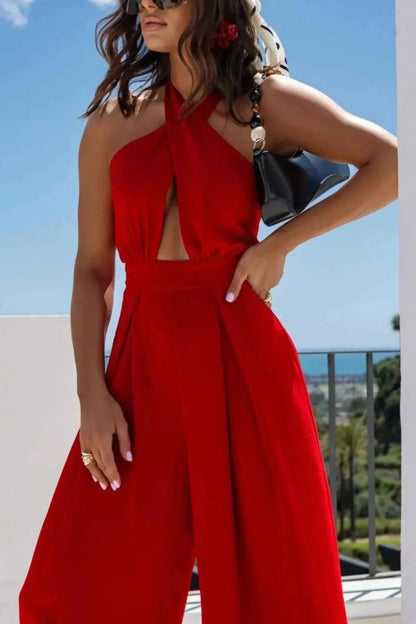 Halter Neck Wide Leg : With Keyhole Detail Jumpsuit