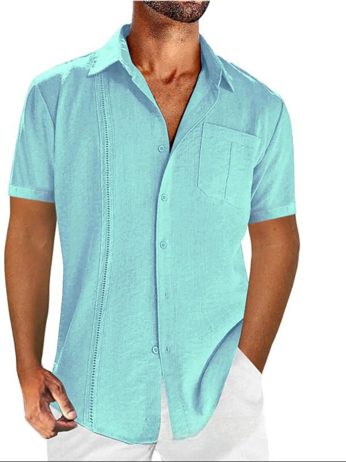 Men's Full Size Linen-Blend Short Sleeve Button-Down Shirt Plus Size
