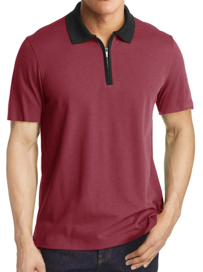 Men's Contrast Collar Quarter-Zip Polo Shirt
