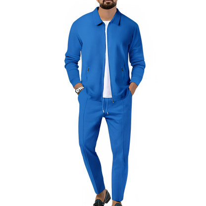 Men's Slim Fit Jacket with Zipper Pocket, Long Sleeved Sportswear, Cardigan Jacket Set, Long Pants, Elegant, two-Piece Set