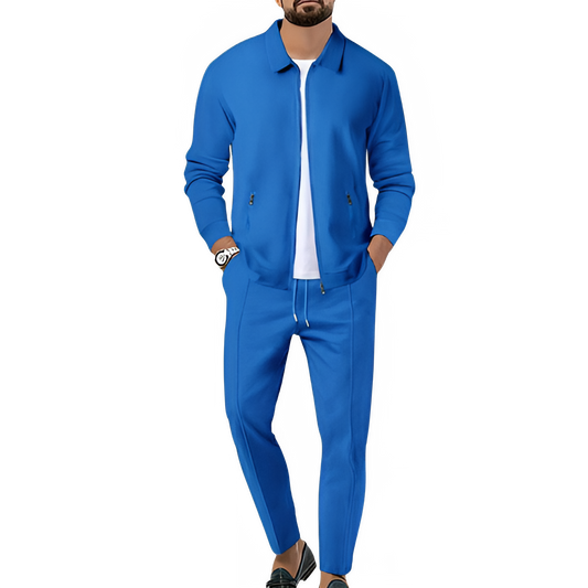 Men's Slim Fit Jacket with Zipper Pocket, Long Sleeved Sportswear, Cardigan Jacket Set, Long Pants, Elegant, two-Piece Set