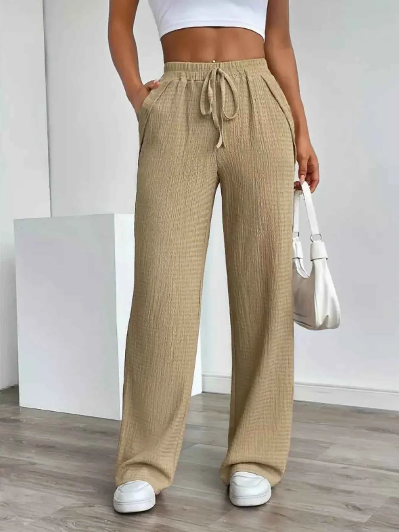 Texture Wide Leg Pants