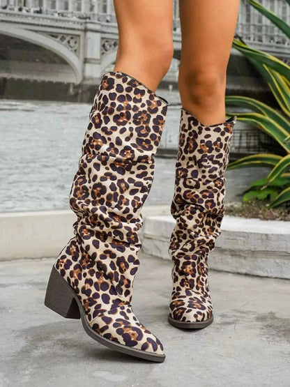Cowboy Leopard Point Toe : Block Heels Boots