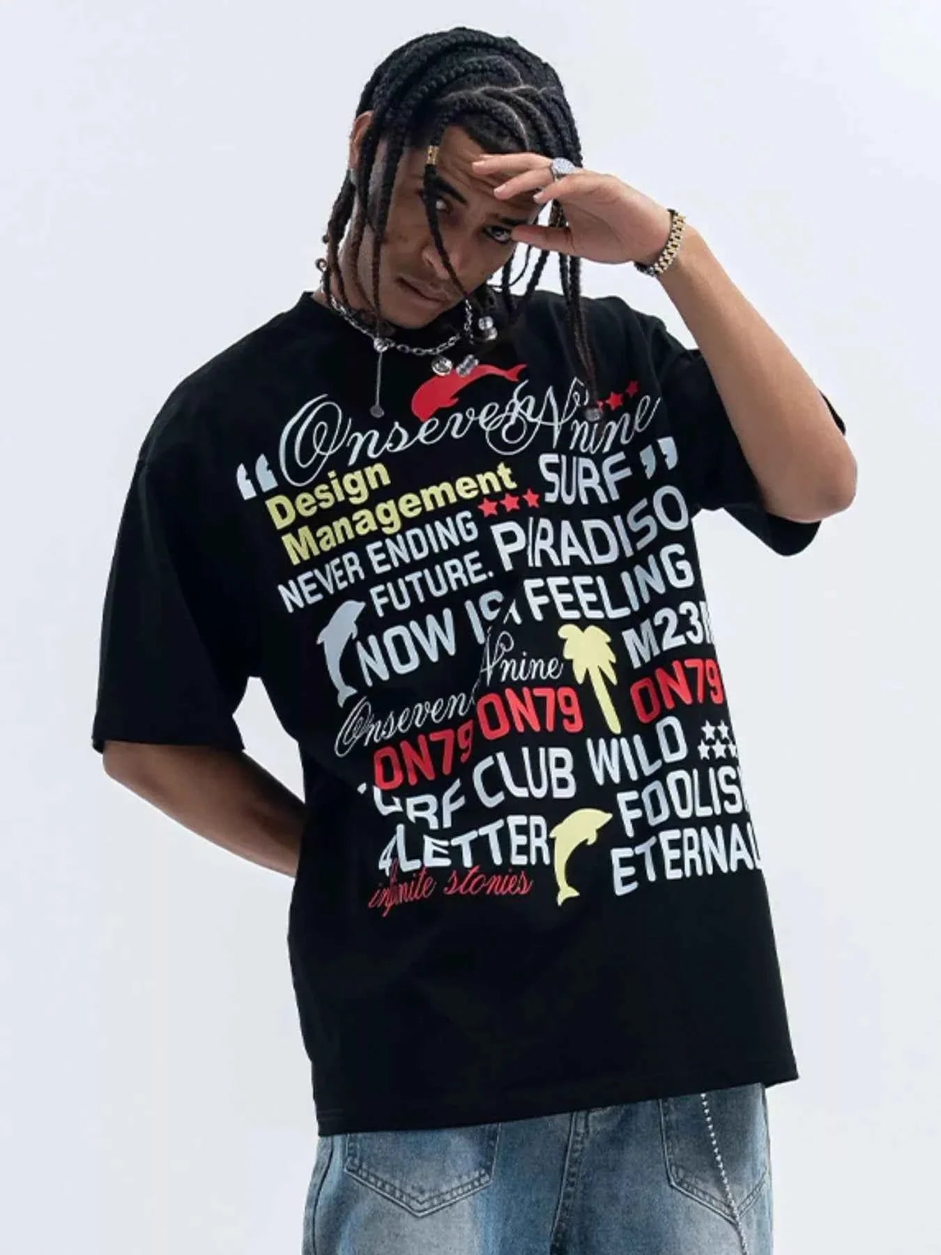 Men's Letter Round Neck Short Sleeve T-Shirt