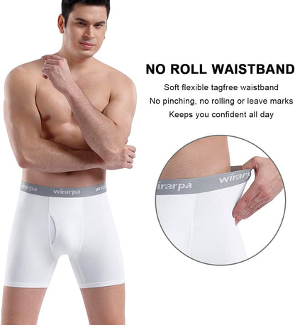 wirarpa 男士平角內褲 純棉彈性內褲 開襠無標籤常規褲長 4 條裝