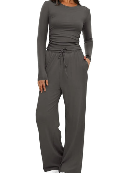Round Neck Long Sleeve Top and Pants Set