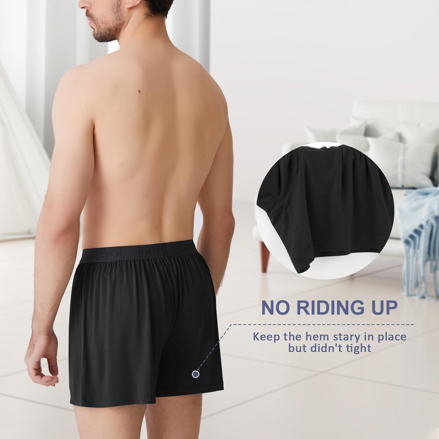 竹纖維清涼男平口內褲，柔軟舒適透氣針織平口內褲（3條裝或5條裝）