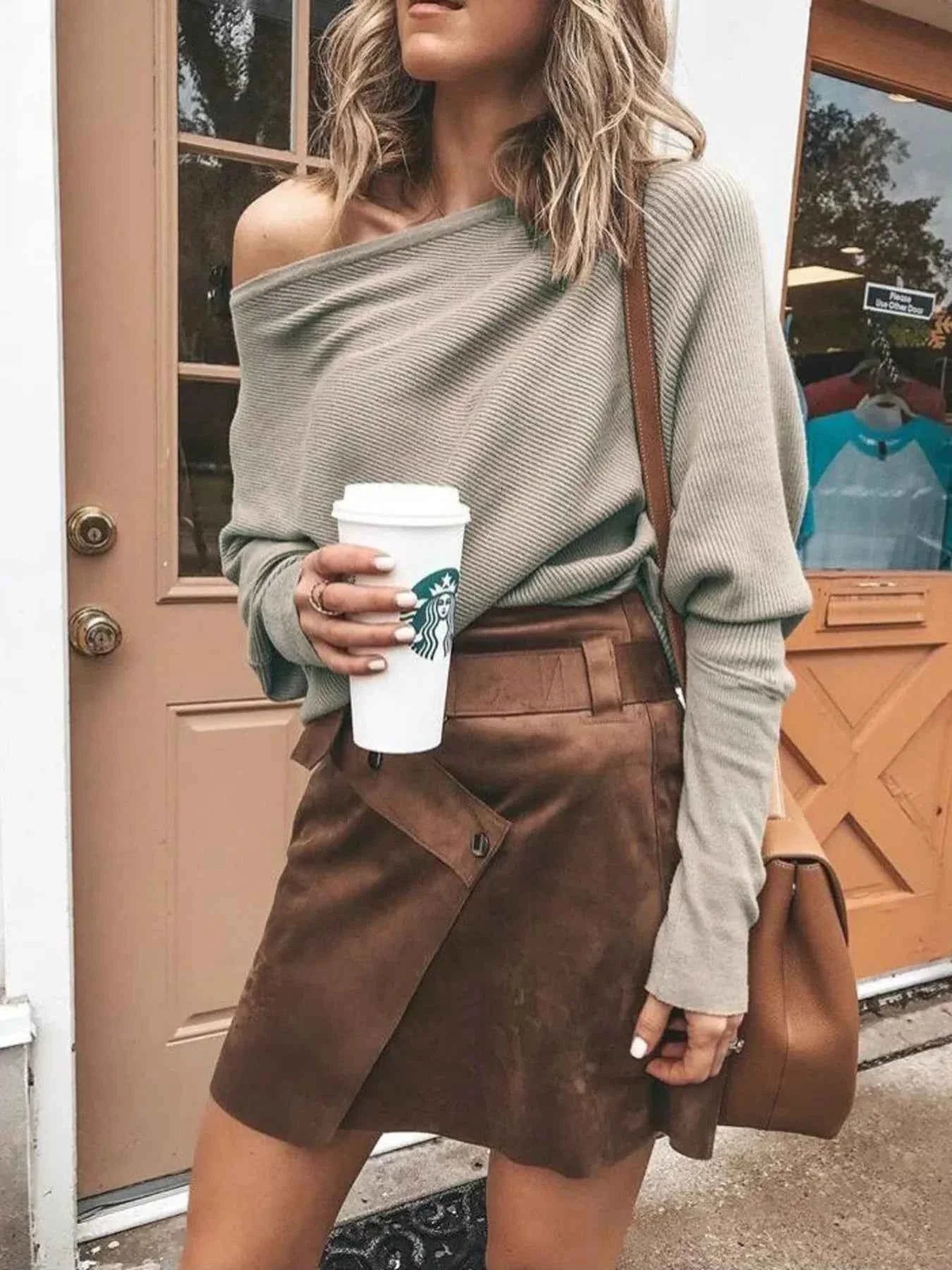 Full Size One-Shoulder Ribbed Sweater Plus Size