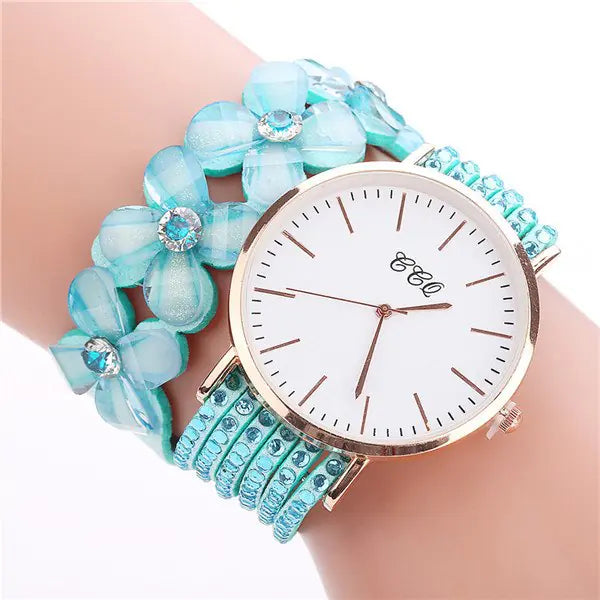 Reloj de pulsera circular CCQ para mujer con cristales florales