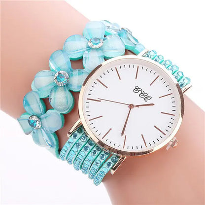 Reloj de pulsera circular CCQ para mujer con cristales florales