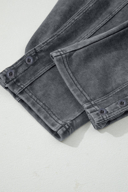 Medium Grey Mineral Wash Jogger Style High Waist Casual Pants