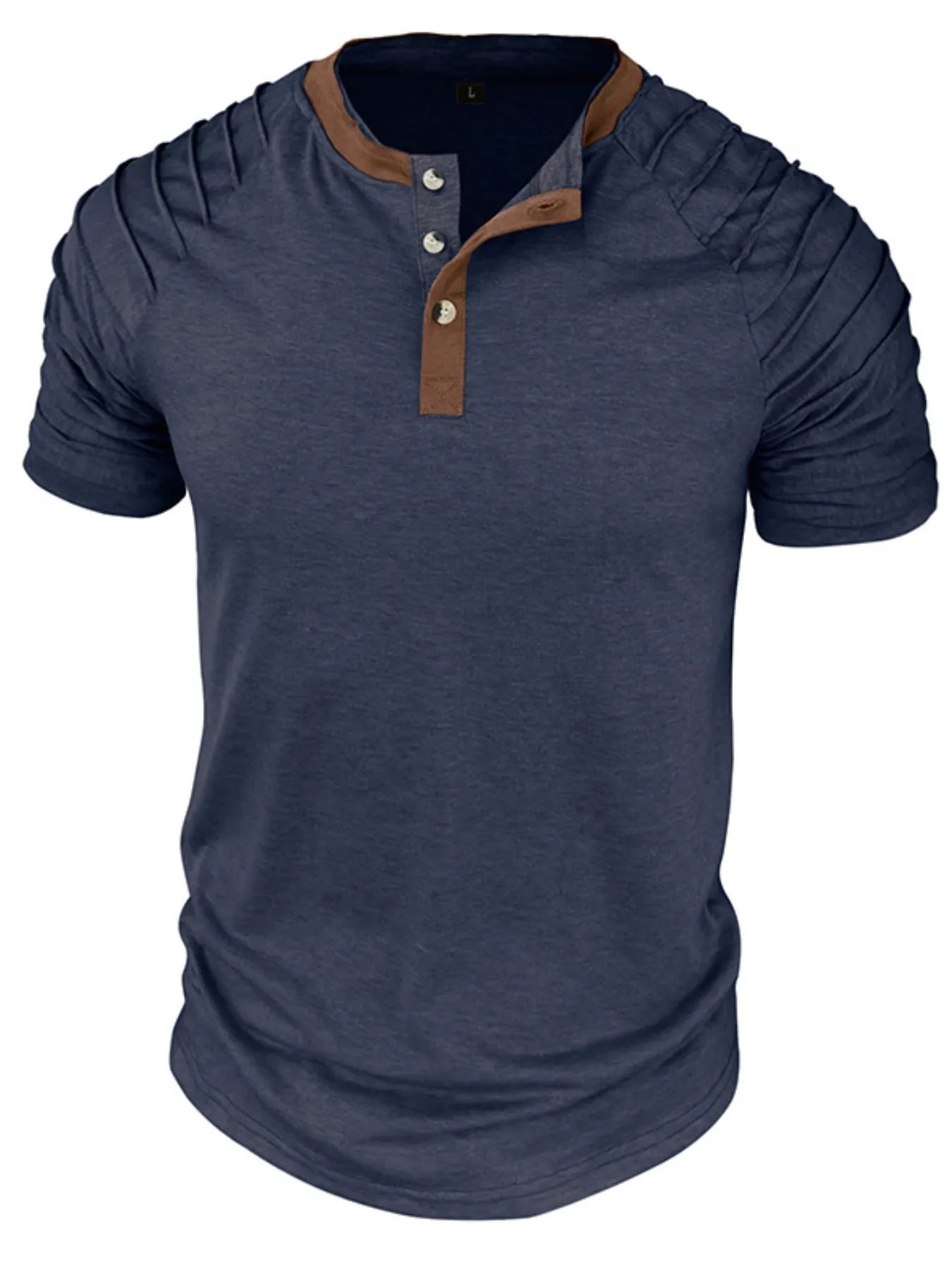 Men's Full Size Casual Henley Short Sleeve Top with Contrast Collar Plus Size