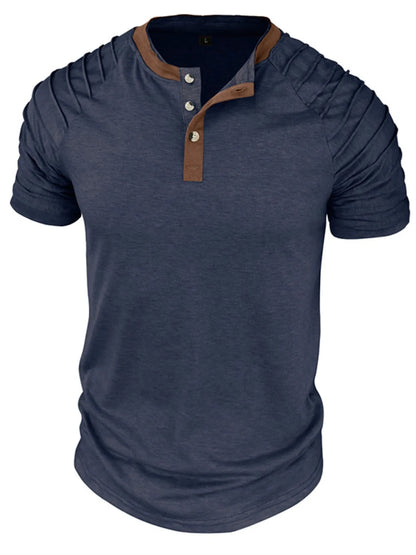 Men's Full Size Casual Henley Short Sleeve Top with Contrast Collar Plus Size