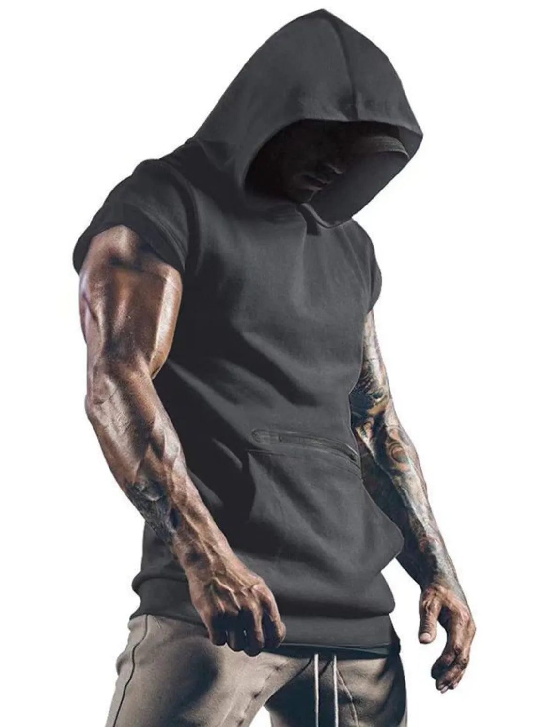 Men's Plus Size Kangaroo Pocket Hooded Tank