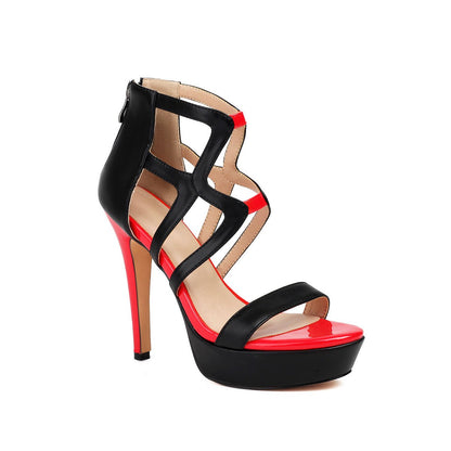 Black  Red Platform Heels Bold Strappy Sandals