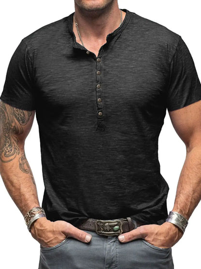 Men's Casual Henley Short Sleeve Button Top