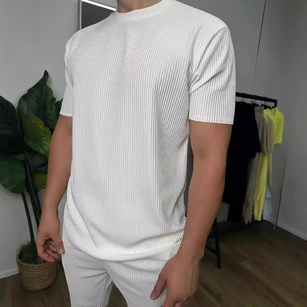 European And American Slim Fit Round Neck Pullover Short Sleeve Trousers Two-piece Set