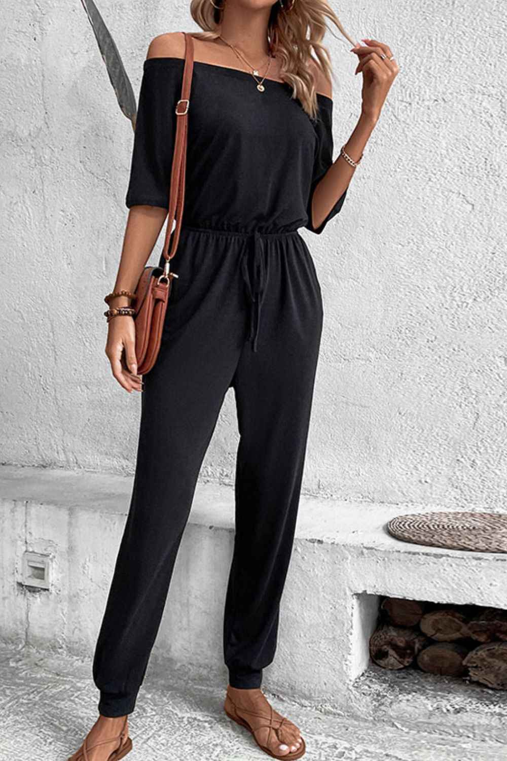 Perfee Off-Shoulder Jumpsuit : With Pockets